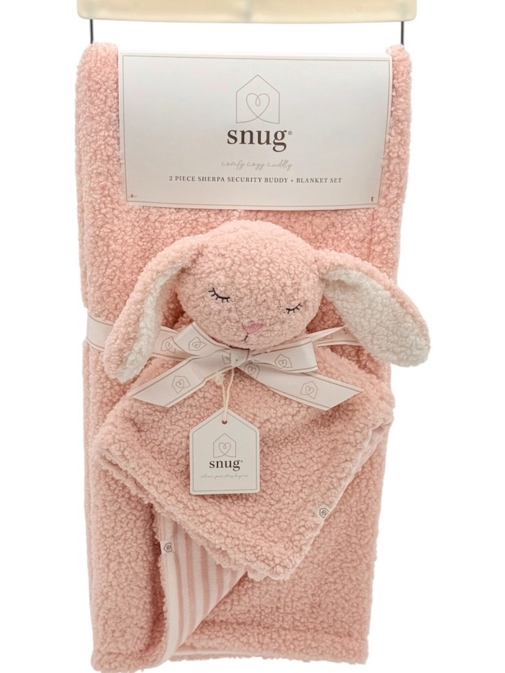 Snug Pink Sherpa Bunny Security Buddy & Blanket Set NWT Baby Girl